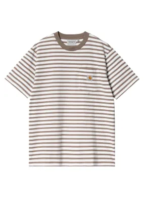 Camiseta Carhartt WIP Seidler Pocket Rayas Marrón y blanca