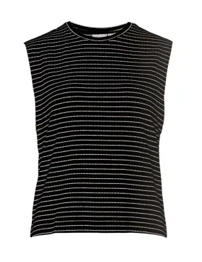 Camiseta Vila Umira manga sisa negra rayas blancas mujer