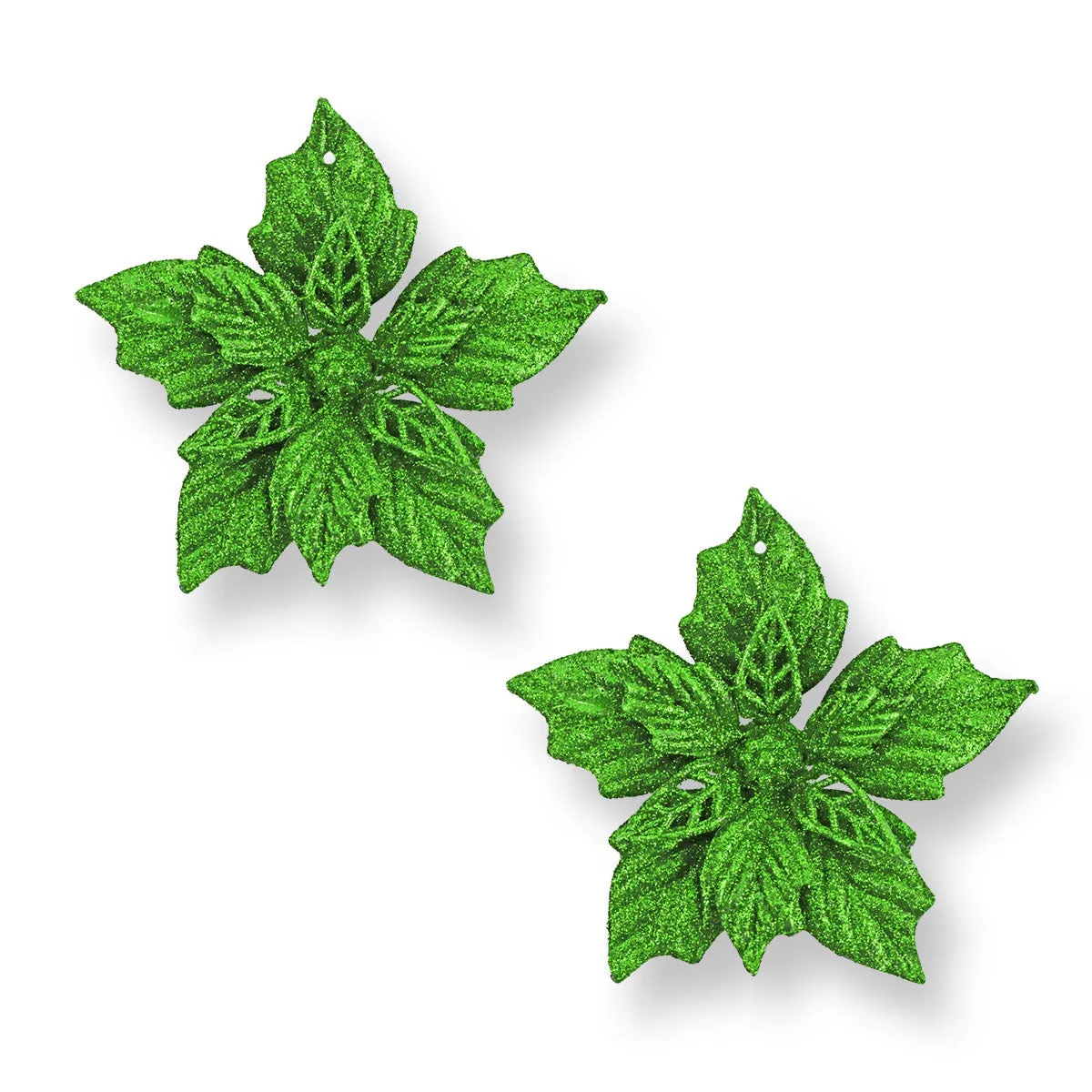 Nochebuenas Decorativas con Diamantina color Verde, 2pzas.