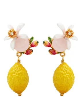 Pendientes limón, flor y cristal en facetas