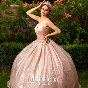 Vestido de 15 Rose Gold Strapless Brillante