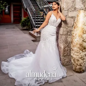 Vestido de Novia Corte Sirenta Tirantes Encaje Bordado