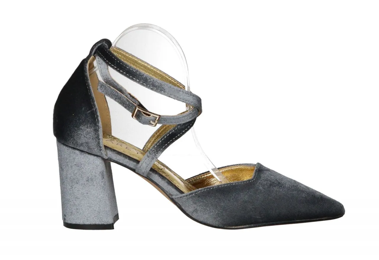 Zapato Descubierto Terciopelo Gris Empeine Tira Cruzada