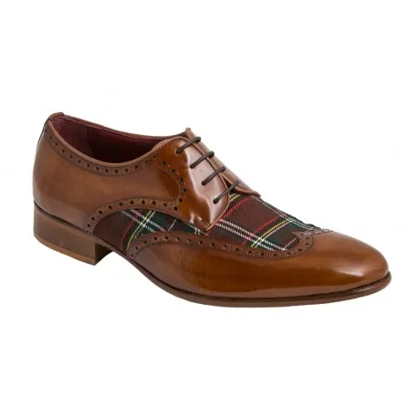 Zapato Hombre Elegante y Joven en Piel y Cuadros Escoces Textil.