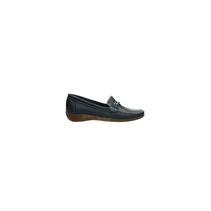 Zapatos de piel fina para mujer en azul marino con adorno metálico